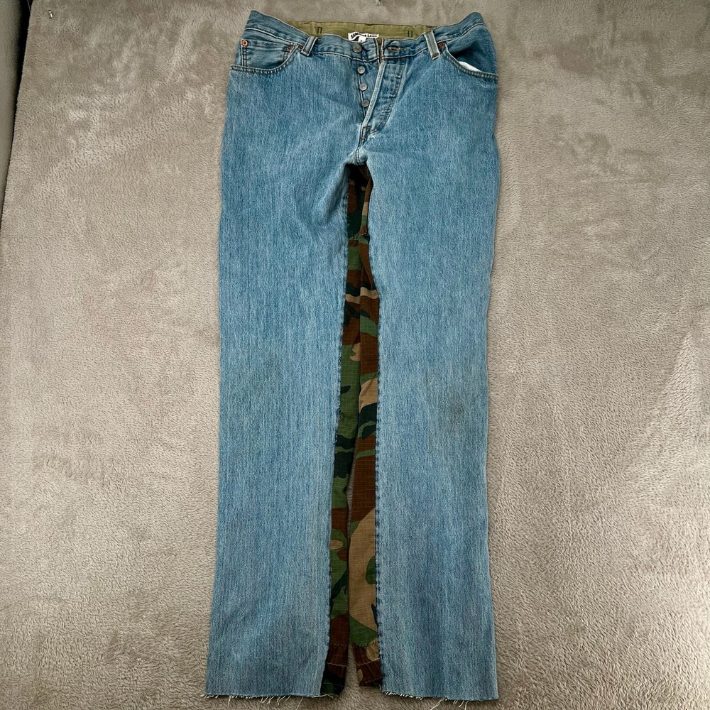 Samaria Leah Womens Small Blue Camo Reconstructed Levi Jeans Preowned Mixed